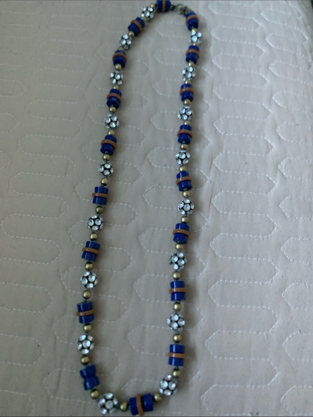 J. Crew Blue Beaded Necklace with Gold and Crystal Flower Accents